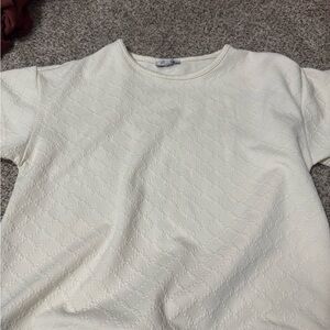 Polagram Cream Short Sleeve Textured Top